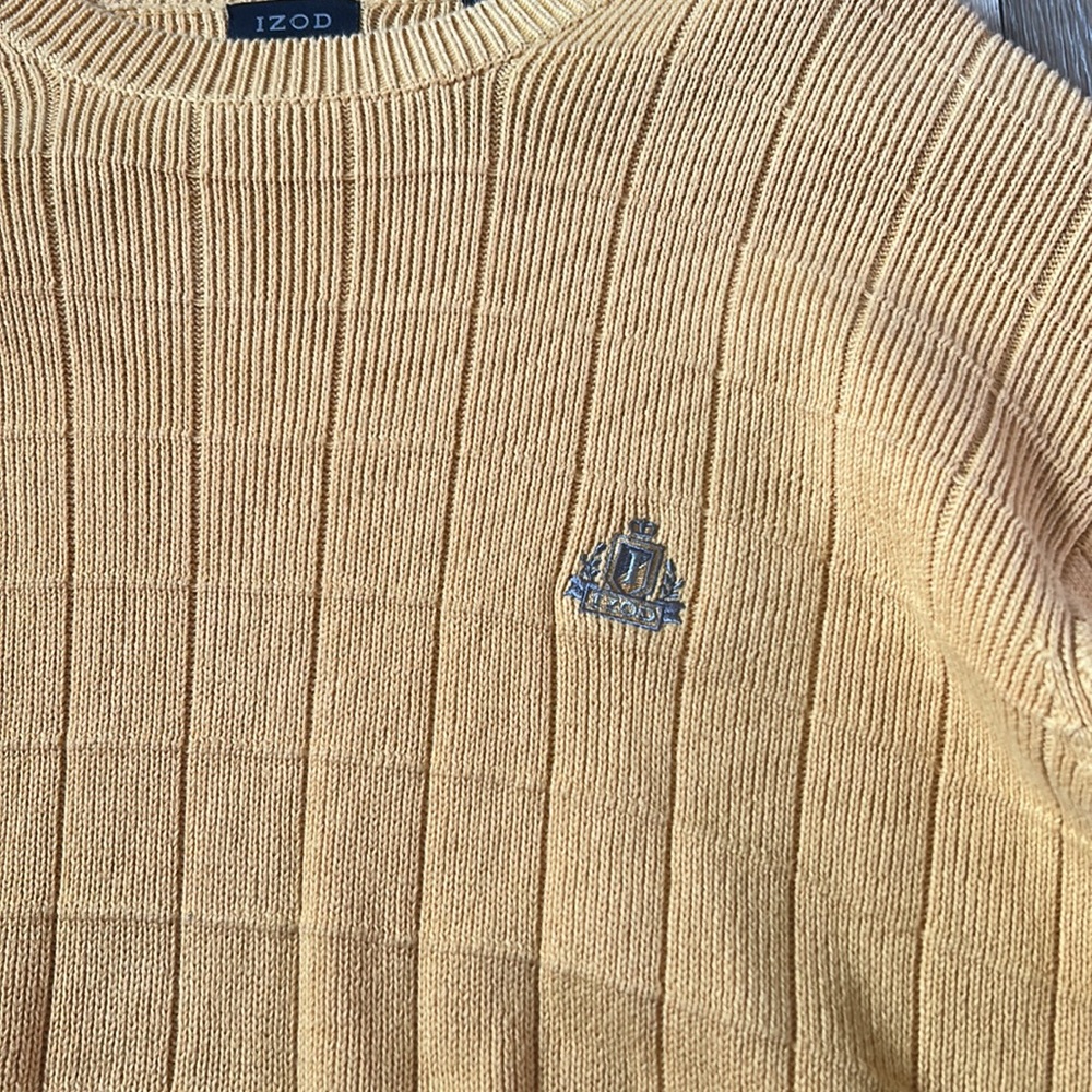 IZOD Pullover Sweater Mens Size XL Yellow Cotton Crewneck - Picture 2 of 2